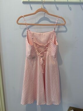 Show Me Your MuMu Pink Gingham Lace-Up Mini Dress